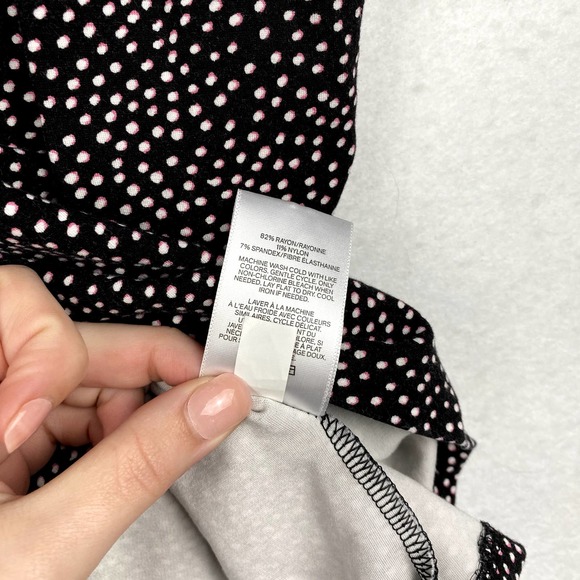 Express Sz M Women's Black Polka Dot Printed Top with Tie on Back Short Sleeve - Picture 3 of 8